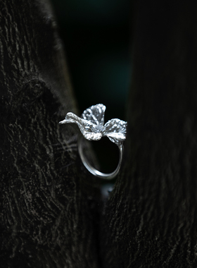 可调节绣球花戒指纯银夸张