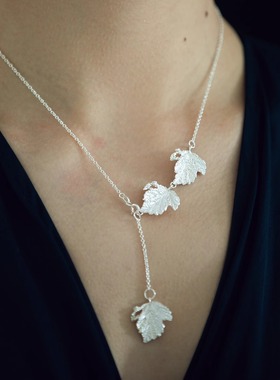 八月南方手工银饰树叶可调节式925银自然系项链植物设计野蛮生长