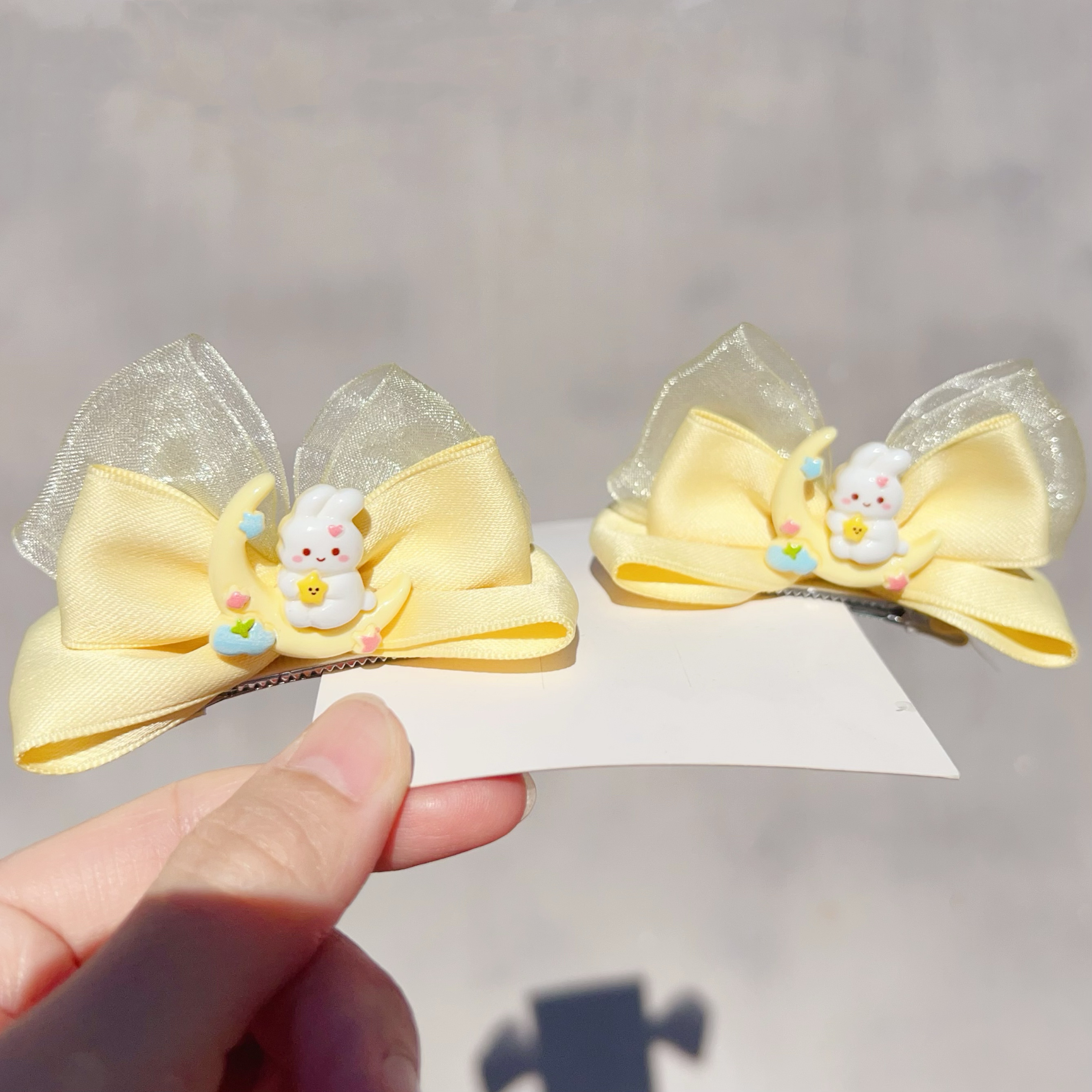 儿童发夹可爱卡通蝴蝶结兔耳朵立体宝宝头饰小女孩公主侧边刘海夹 - 图0