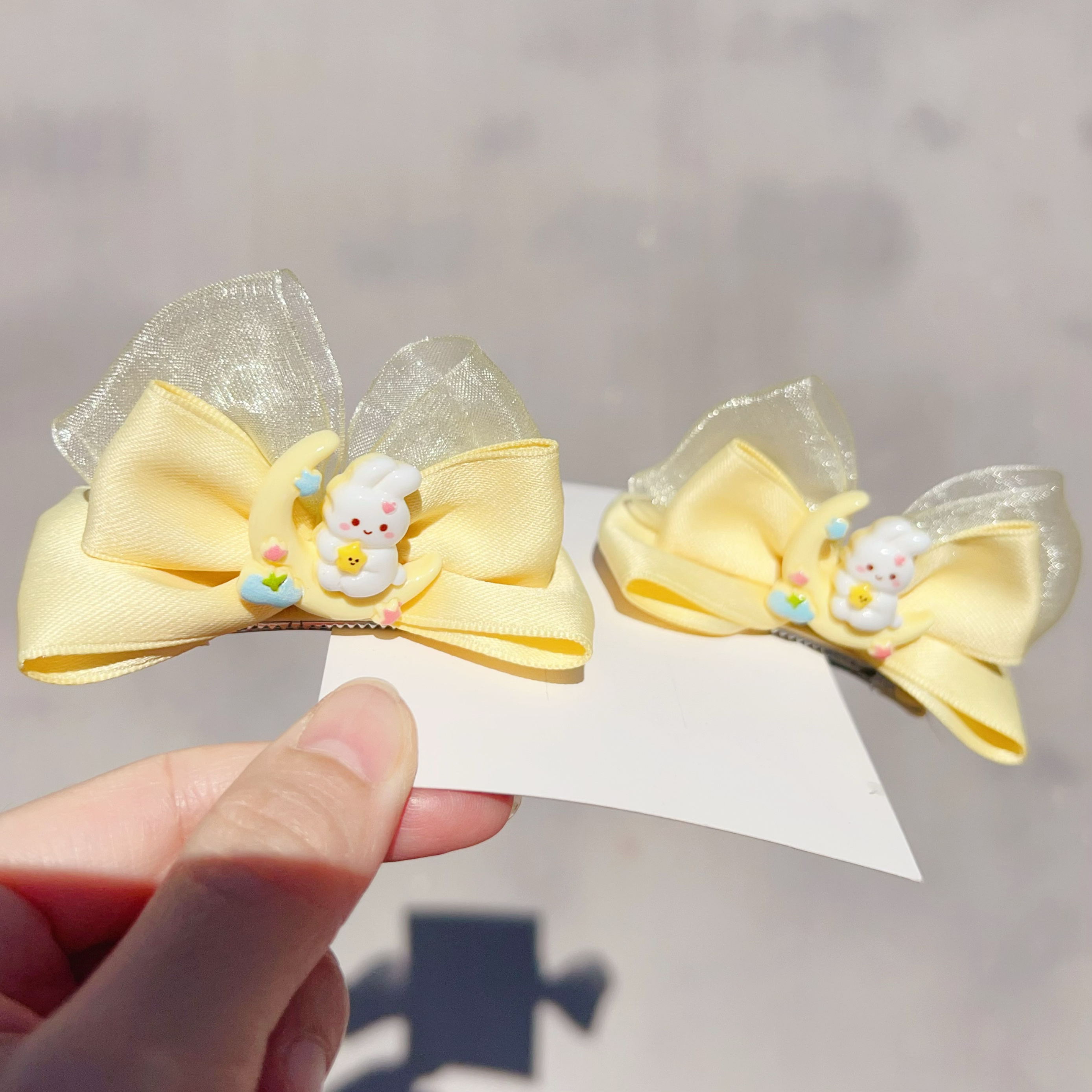 儿童发夹可爱卡通蝴蝶结兔耳朵立体宝宝头饰小女孩公主侧边刘海夹 - 图2