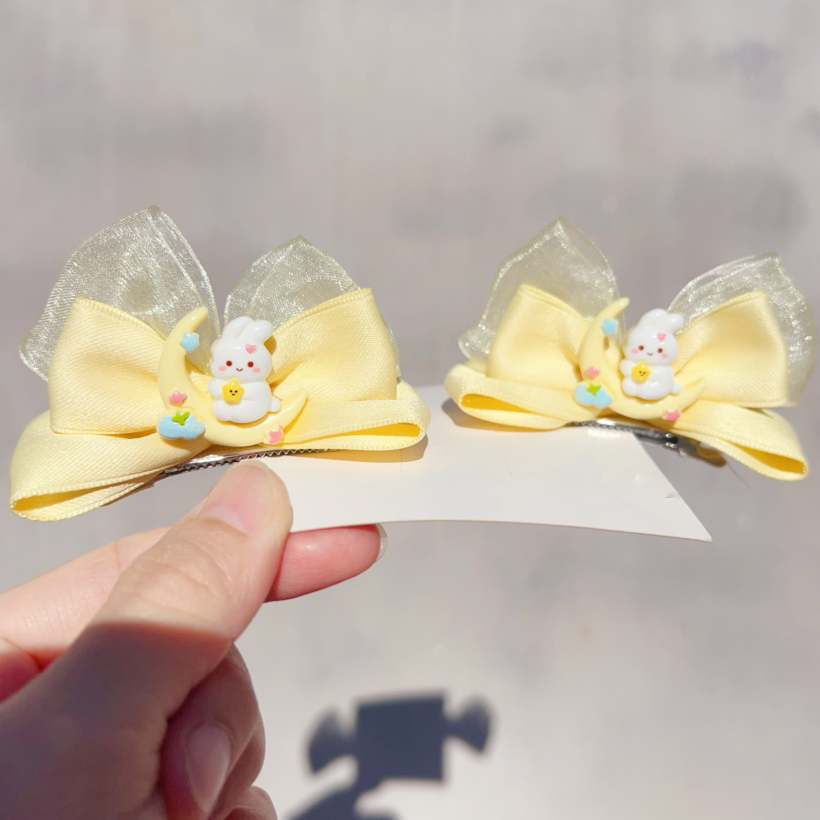 儿童发夹可爱卡通蝴蝶结兔耳朵立体宝宝头饰小女孩公主侧边刘海夹 - 图1