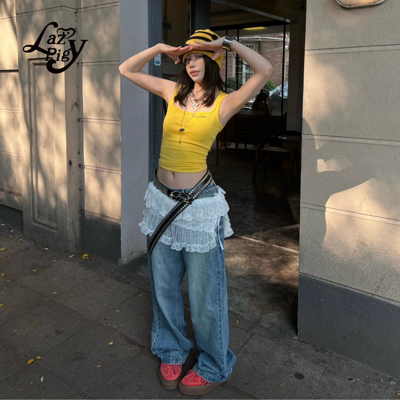 ALazyPig蕾丝蛋糕短裙女秋季新品白色辣妹甜系下摆叠穿迷你短裙 - 图0