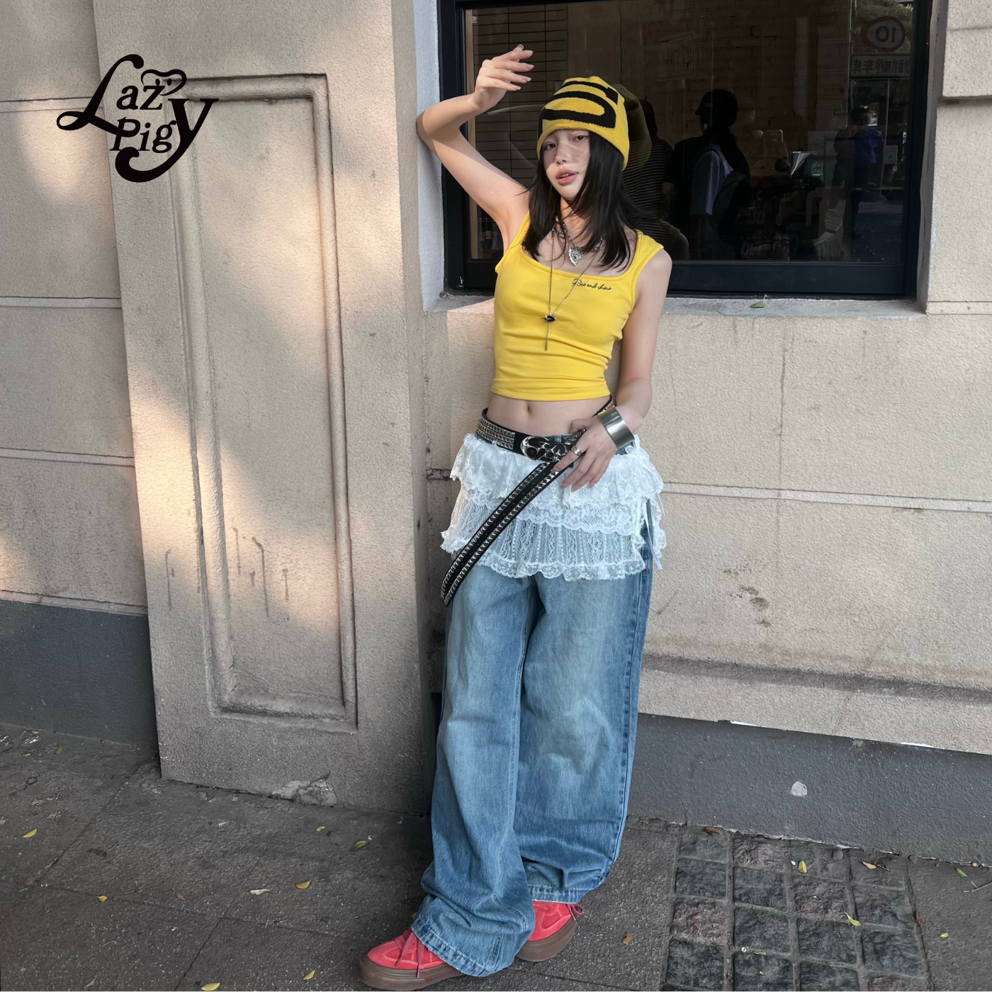 ALazyPig蕾丝蛋糕短裙女秋季新品白色辣妹甜系下摆叠穿迷你短裙 - 图2