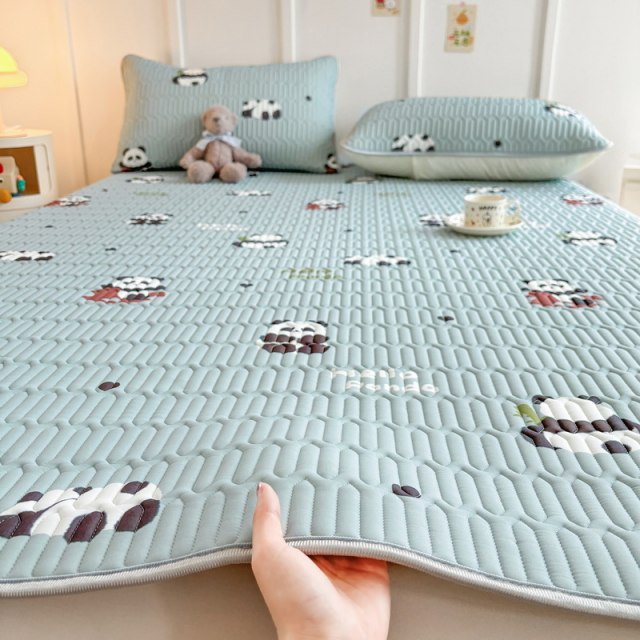 Cartoon panda latex mat three-piece set of summer ice silk mat children boy soft mat bed sheet air conditioning mat 1.35