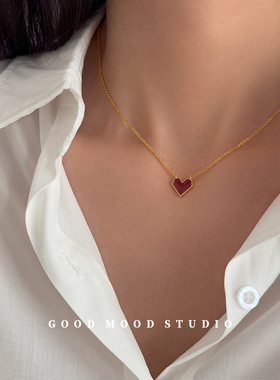 GMS红酒甜心 气质红色爱心滴釉吊坠项链女毛衣链锁骨链配饰送女友