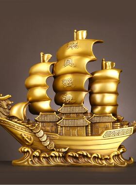 龙船摆件纯铜一帆风顺帆船客厅船龙头号桌面装饰满载而归办公室大