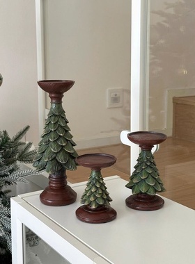 圣诞树节日烛台蜡烛台座树脂玄关客厅餐桌桌面摆件装饰品拍照道具