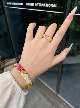 万花筒戒指轻奢简约彩色钻石集合开口戒指女时尚百搭日常气质高级