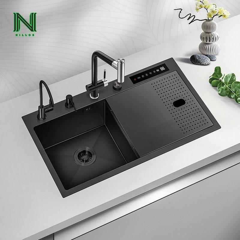 尼洛施厨房水槽双槽果蔬净化消毒洗碗槽304不锈钢纳米黑色洗菜盆,淘宝优惠券,粉丝福利购,淘宝优惠卷
