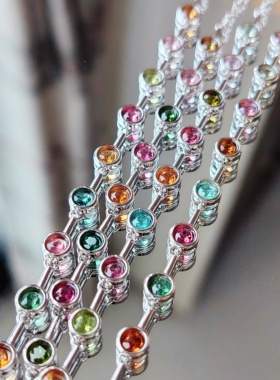 S925银天然碧玺彩虹显白手链