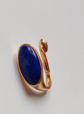 纯银镀金天然青金石个性小众戒指