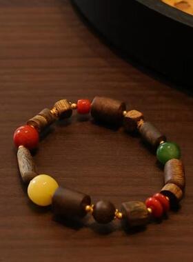 天然沉香蜜蜡南红碧玉多宝手串