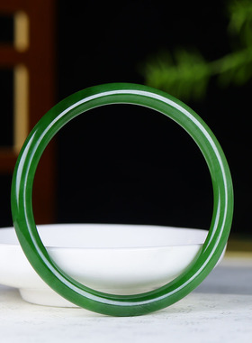 （古晨珠宝）俄罗斯和田玉碧玉细圆条手镯女款玉镯叮当镯