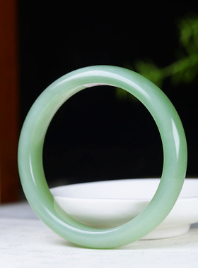 （古晨珠宝）俄罗斯和田玉粉青猫眼碧玉手镯女款玉镯41g54mm