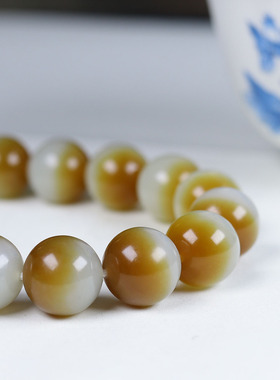 （古晨珠宝）新疆和田玉且末糖白玉圆珠手串手链珠帘富贵46g12mm