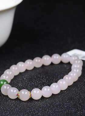 （古晨珠宝）青海和田玉藕粉圆珠手串手链珠连富贵18g8mm