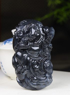 (古晨珠宝) 新疆和田玉青花籽料关公手把件手玩摆件忠义千秋262g