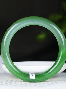 （古晨珠宝）俄罗斯和田玉粉青粉绿碧玉女款圆条手镯玉镯51g56mm