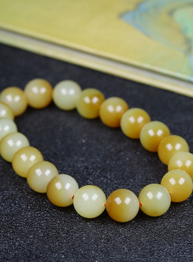 (古晨珠宝)新疆和田玉且末糖白玉圆珠手串手链珠帘富贵28g9+mm