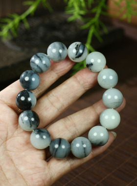 古晨新疆和田玉青花籽料圆珠手串