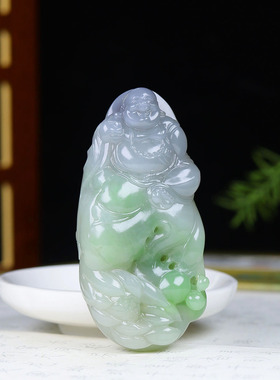 （古晨珠宝）和田玉翠青烟紫弥勒佛把件手玩天生福相99g