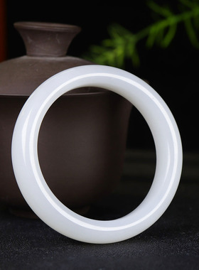 （古晨珠宝）新疆和田玉白玉手镯女款玉镯腕间美玉悬59g55mm