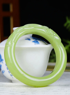 （古晨珠宝）新疆和田玉若羌黄玉雕花手镯女款玉镯81g54mm