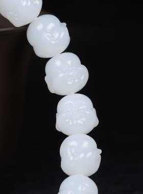 （古晨珠宝）新疆和田玉羊脂白玉佛头手串手链珠帘富贵47g12mm