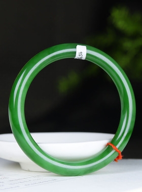 （古晨珠宝）俄罗斯和田玉阳绿碧玉圆条手镯女款玉镯35g56mm