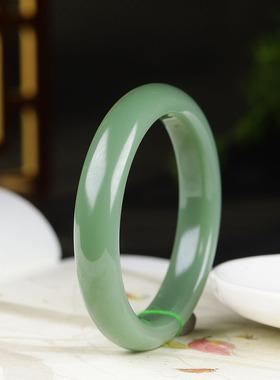 （古晨珠宝）俄罗斯和田玉粉青碧玉手镯女款玉镯腕间优雅54g57mm