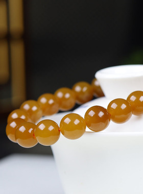 （古晨珠宝）新疆和田玉且末糖玉圆珠手串手链29g10mm