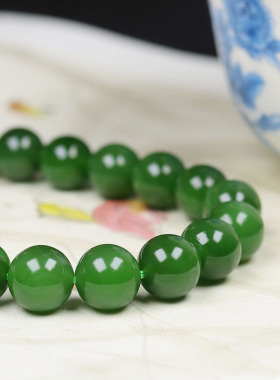 （古晨珠宝）俄罗斯和田玉阳绿碧玉手串手链诸事如意31g10mm