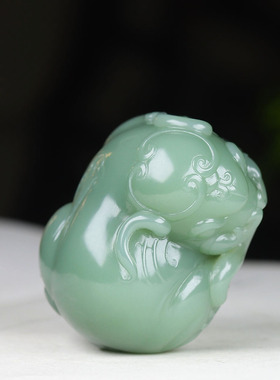 （古晨珠宝）俄罗斯和田玉粉青碧玉大象手把件手玩吉祥如意79g