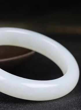 （古晨珠宝）和田玉白玉手镯女款玉镯腕间美玉悬52g54mm