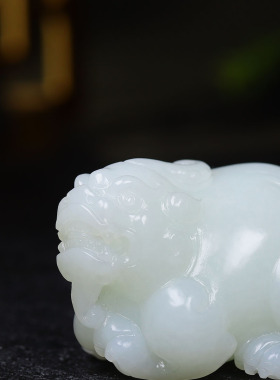 （古晨珠宝）新疆和田玉羊脂白玉貔貅把件手玩瑞兽赐福122g