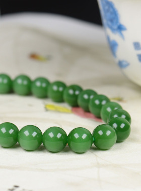 （古晨珠宝）俄罗斯和田玉阳绿猫眼碧玉手串手链诸事如意19g8mm