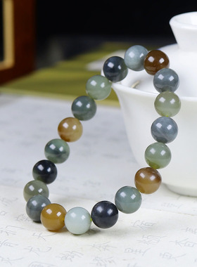 （古晨珠宝）和田玉楼兰三色圆珠手串手链诸事如意27g9+mm
