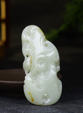 （古晨珠宝）新疆和田玉白玉籽料太湖石把件手玩路路通114g