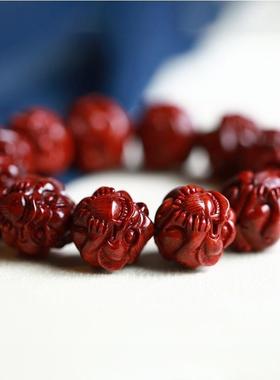 小叶紫檀雕刻貔貅佛珠手串男士把玩情侣文玩红木招财檀木手链女款