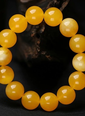 【附国检证书】天然琥珀蜜蜡手串真品鸡油黄飘白花手串男女款手链