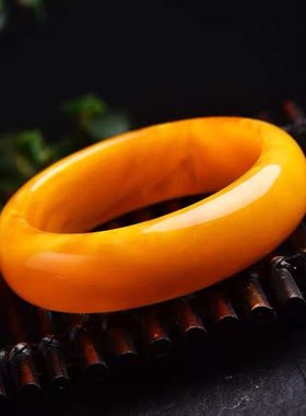 【附国检证书】天然老蜜蜡手镯真品琥珀鸡油黄手镯纯天然原矿石