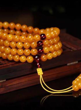天然鸡油黄蜜蜡手串108颗佛珠琥珀圆珠多圈手链手串男女项链