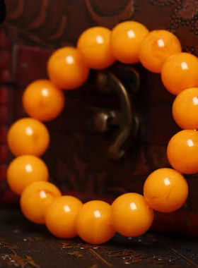 【附国检证书】天然真品老蜜蜡手串男女单圈鸡油黄蜜蜡手链