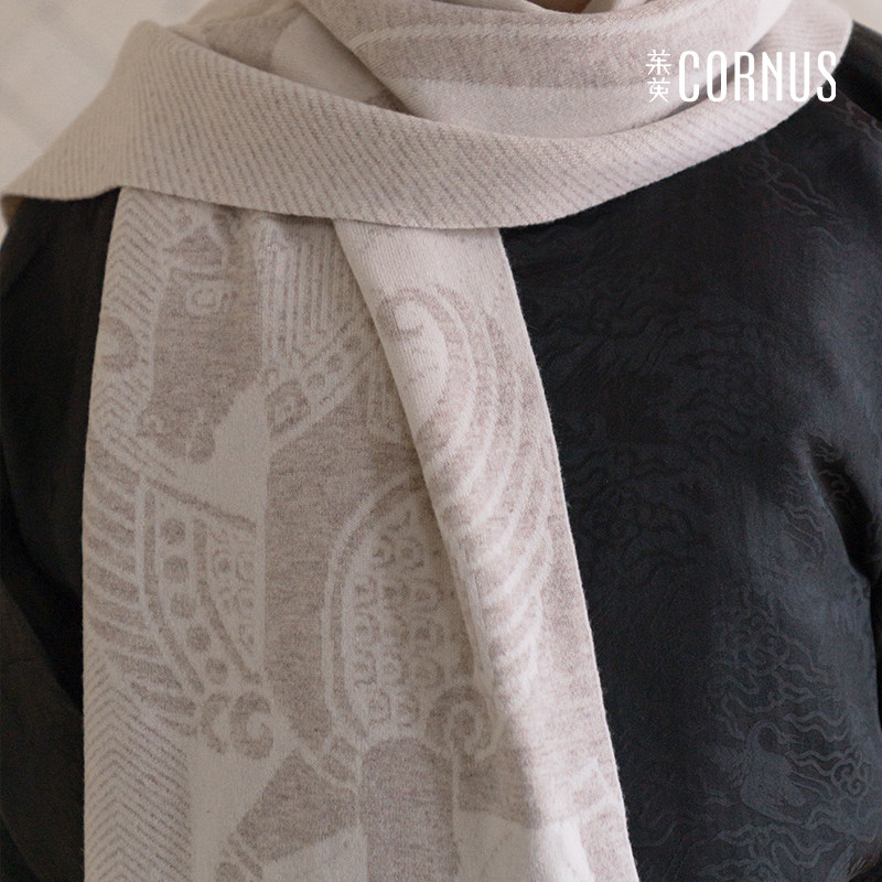 茱萸CORNUS 银标系列 春风翼马纹羊毛围巾 双面披肩汉服日常配饰,淘宝优惠券,粉丝福利购,淘宝优惠卷