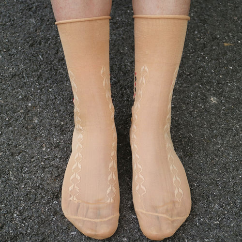 锦纶丝袜女 老年人丝袜 老年松口袜 老式丝袜女尼龙雕花丝光袜子 - 图2