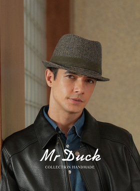 mrduck秋冬复古人字纹礼帽男英伦