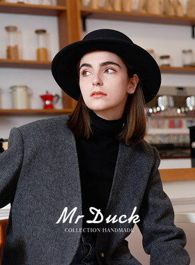 mrduck法式气质100%平顶红色礼帽