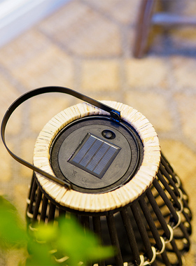 民宿酒店样板间装饰落地太阳能灯户外庭院创意藤编编织风灯灯罩