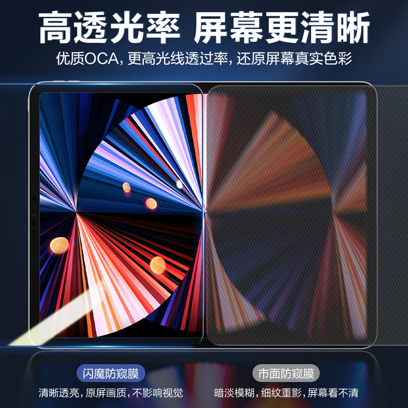 闪魔适用iPadPro2021款11寸钢化膜Air5磁吸防窥膜ipad2020银行12.9偷窥2019金融10.2全屏mini6/5/4保护类纸膜-图1