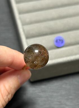 15.3mm黑超七水晶圆珠单珠带黄褐色共生矿。